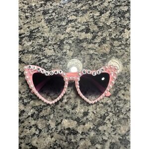 Pink Heart Sunglasses Birthday Queen Pearl Beaded Novelty Party Accessory